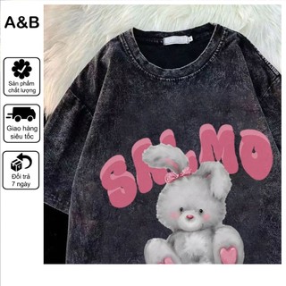 NEMO Áo thun thương hiệu địa phương yêu thỏ in phong cách Hàn Quốc cotton trung tính ngắn tay áo thun 240327