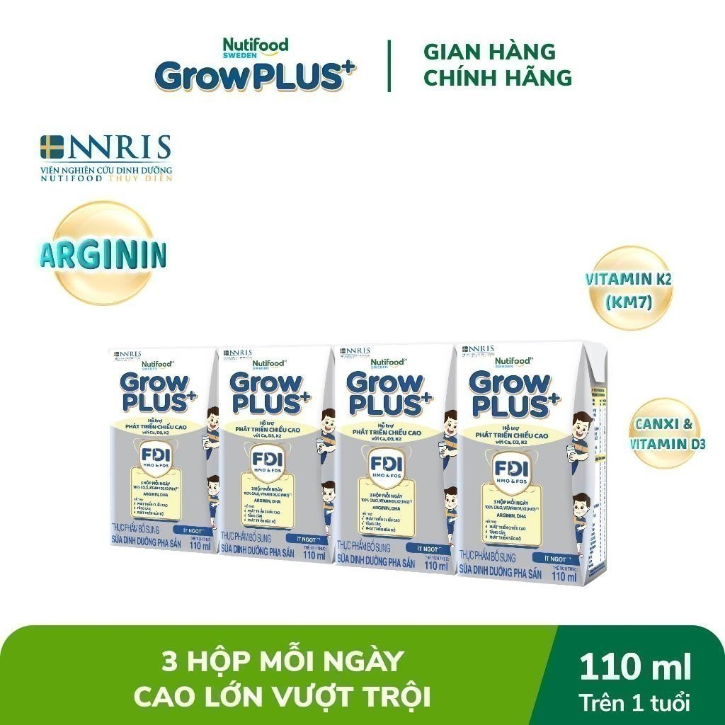 Combo 2 Thùng 24 Hộp Sữa Bột Pha Sẵn Nutifood Sweden GrowPLUS+ Cao lớn vượt trội hộp 110 ml