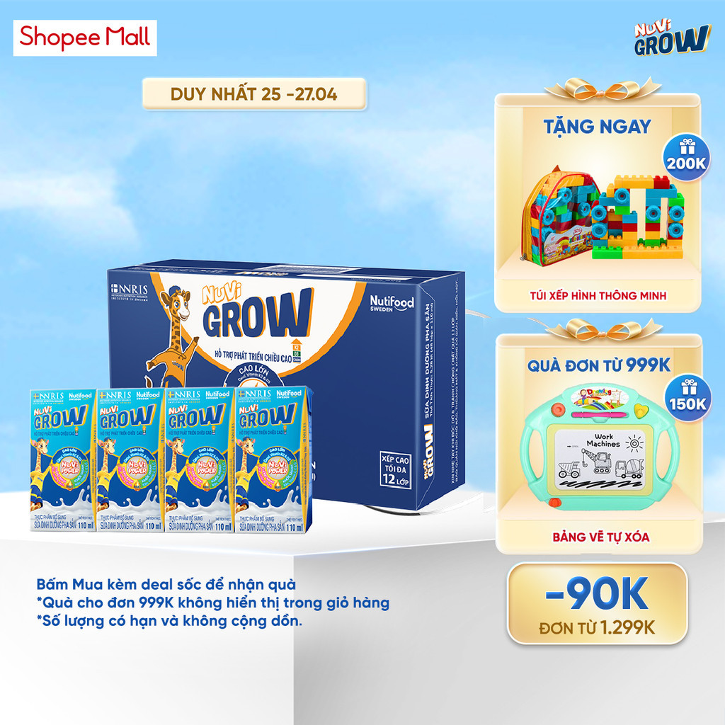 Sữa Bột Pha Sẵn Nuvi Grow phát triển chiều cao hộp 110ml