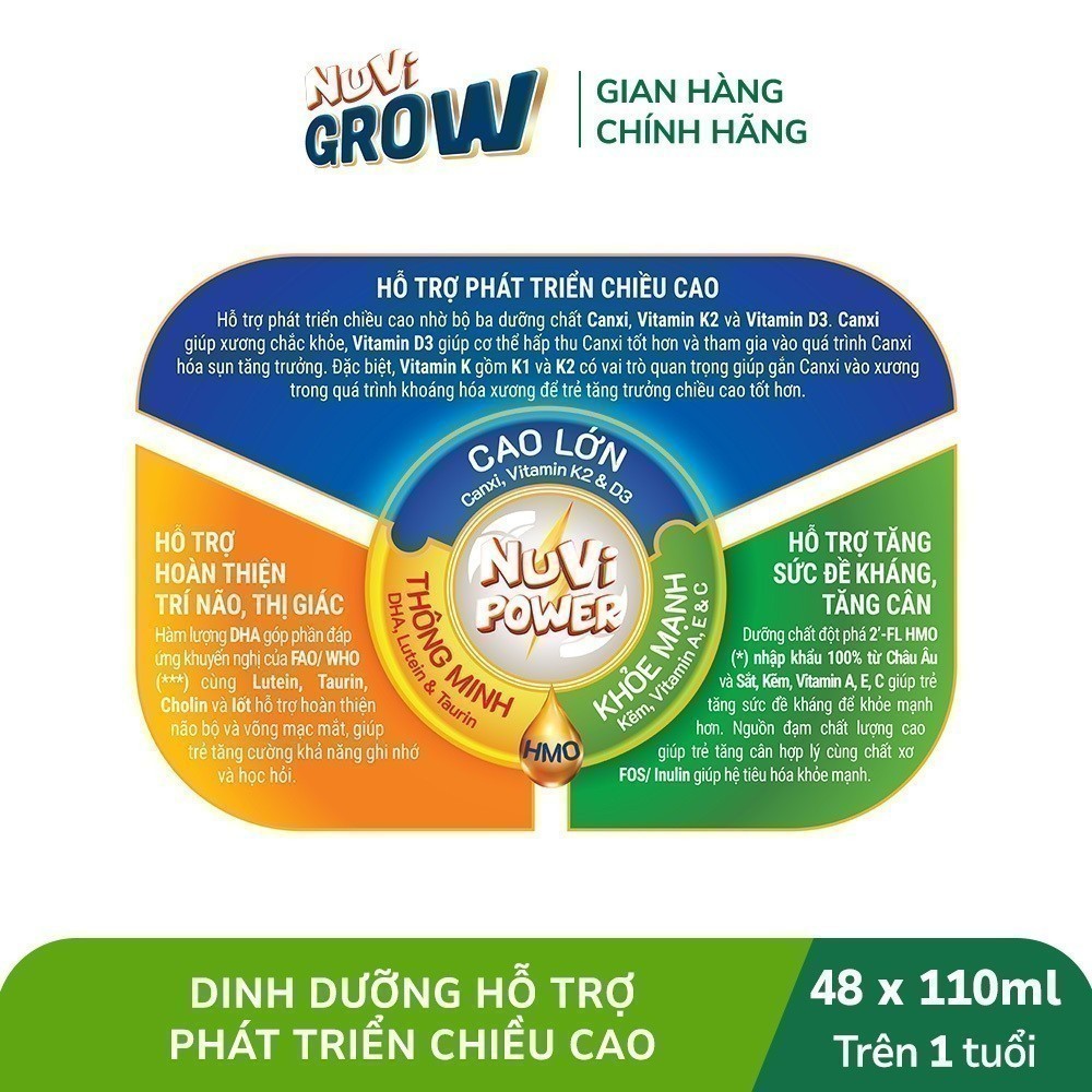 Sữa Bột Pha Sẵn Nuvi Grow phát triển chiều cao hộp 110ml