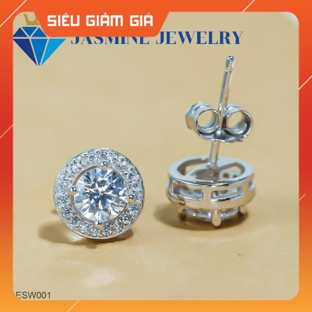 Bông tai kim cương nhân tạo Moissanite Halo kiểm định GRA bạc xi bạch kim - Mẫu số 1