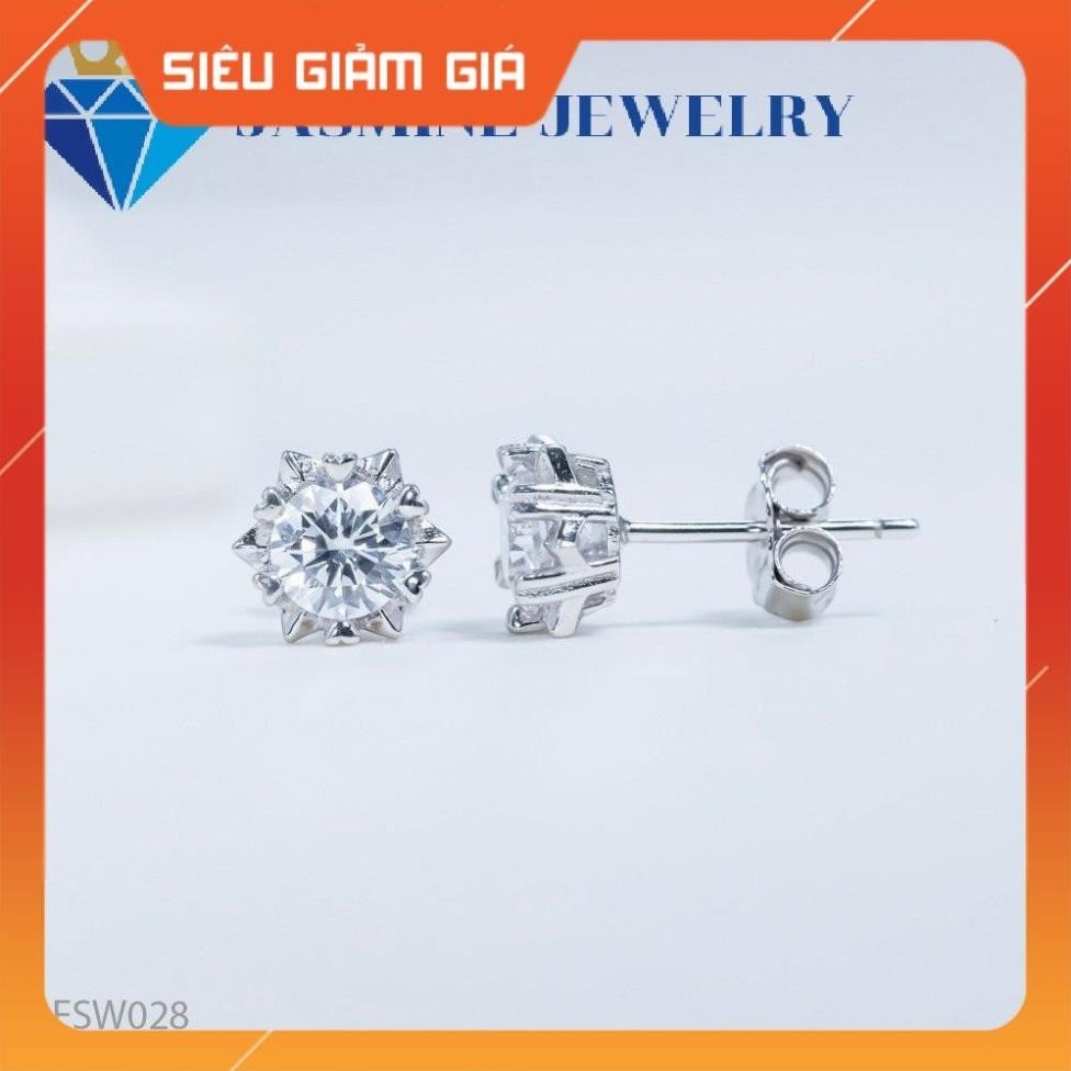 Bông tai kim cương nhân tạo Moissanite kiểm định GRA bạc xi bạch kim - Mẫu số 28