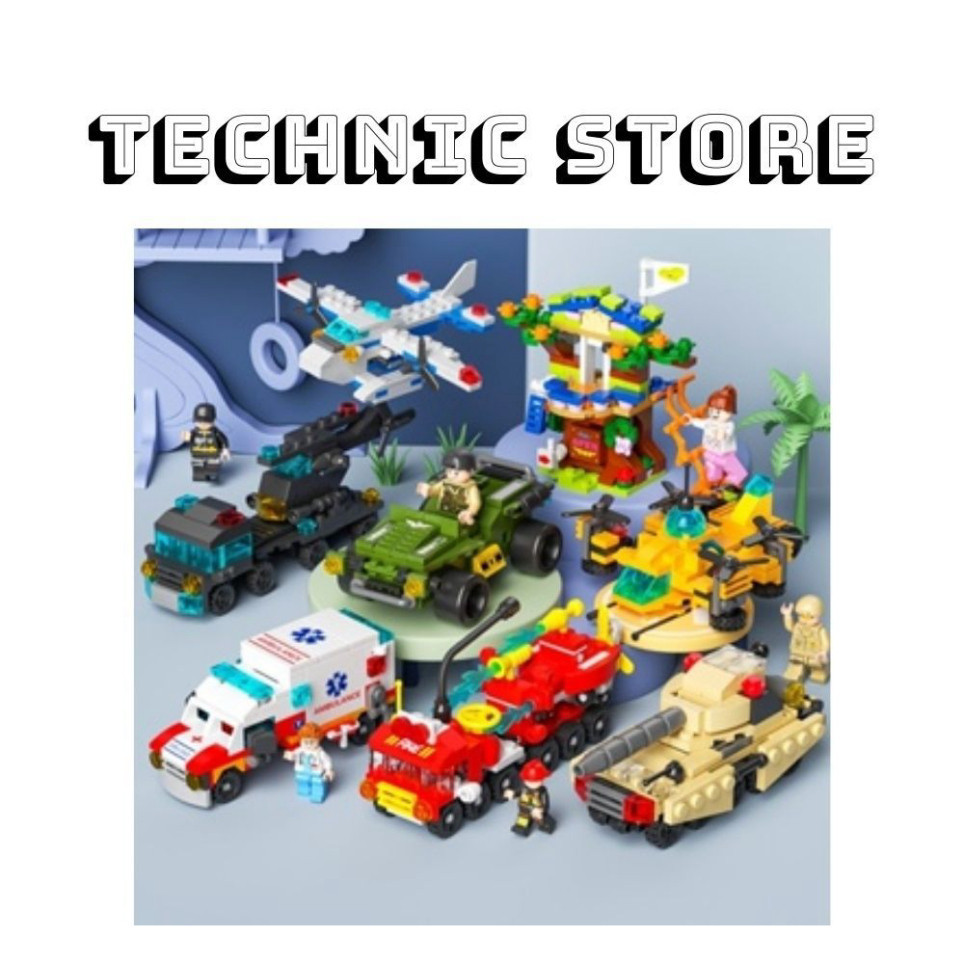 Đồ chơi lắp ráp xêp hình kiểu lego ô tô cảnh sát cứu hỏa máy bay tàu chiến 138 - 150 chi tiết cho bé Smart Toy