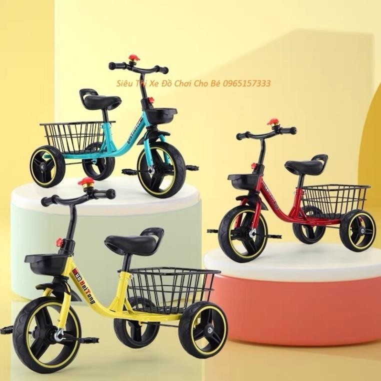 Xe đạp 3 bánh giỏ đồ lớn cho bé có đủ màu, khung kim loại sơn tĩnh điện an toàn cho bé
