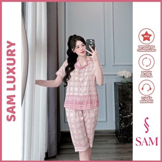 SALE Lẻ Size Bộ mặc nhà lụa Sam luxury, pijama lụa tay ngắn quần lửng