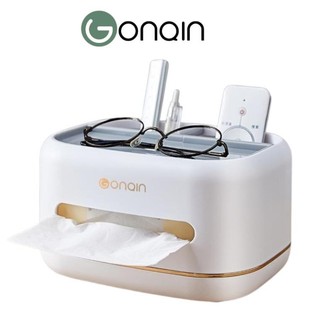 Hộp đựng khăn giấy để bàn ecoco gonqin cao cấp a2107- có ngăn để đồ đa năng, chất liệu nhựa abs