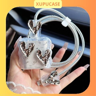 [Trái Tim Viền Sóng]  Bộ phụ kiện bảo vệ cáp và củ sạc PD18/20W bằng silicon hoạt hình chống đứt gãy