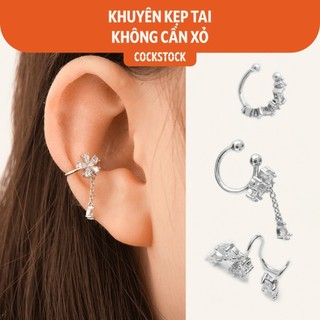 Khuyên kẹp tai (không cần xỏ) - Họa tiết hoa lá đính đá