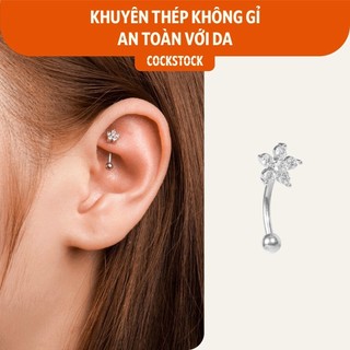 Khuyên tai thân cong hoa đá Flower 6 Diamond Rook Earring CockStock