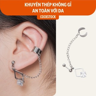 Khuyên tai kẹp thoi thả xích Hexagon đá CockStock