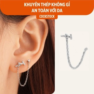 Khuyên tai ngang đá nối xích tròn đá Round and Three Sticks CockStock