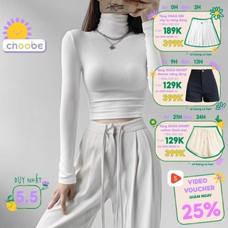 Áo croptop dài tay nữ Choobe cổ lọ chất vải cotton co giãn giữ nhiệt tốt kiểu ôm body cá tính A77