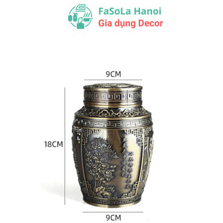 Lọ đựng chè hình họa cổ 4 mùa | hũ đựng chè kim loại tổng hợp đồng size to | lọ đựng trà size to | lọ trà tứ quý | chè v
