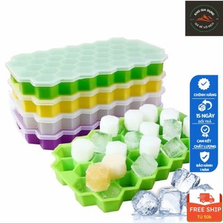 Khay làm đá silicon hình tổ ong có nắp 37 viên, Khuôn đá có nắp đậy, khay làm đá có nắp đậy silicon nhỏ
