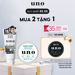 Combo chăm sóc da sạch sâu và giảm mụ.n: sữa rửa mặt Uno Black 130g + Gel t.rị mụ.n Uno Acne 90G