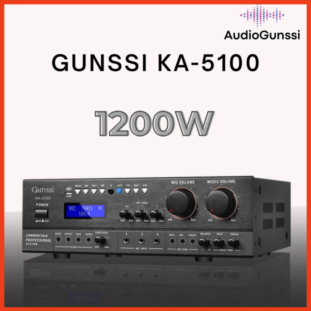 Đẩy công suất liền vang Gunssi KA-5100, amply karaoke bluetooth công suất lớn 1200W, nguồn xuyến to, âm ly karaoke