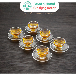 CHÉN  ĐĨA thủy tinh trong QUAI☘️Chén 2 lớp sức chịu nóng🍀Ly trà có quai kèm đĩa kê chất liệu thủy tinh sức chịu nóng