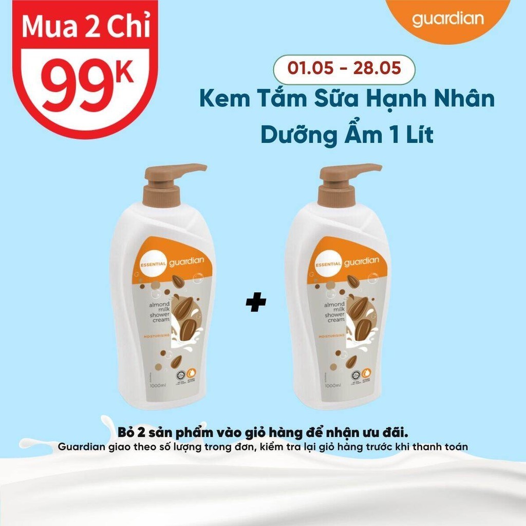 Sữa Tắm Dạng Kem Dưỡng Ẩm Guardian Essential Almond Milk Moisturising Shower Cream Sữa Hạnh Nhân 1000ml