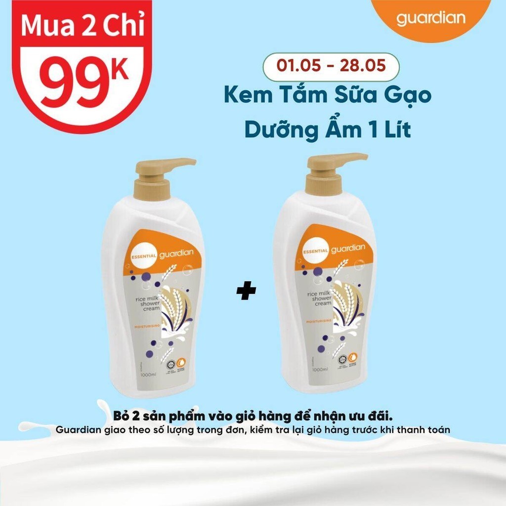 Sữa Tắm Dạng Kem Dưỡng Ẩm Guardian Essential Rice Milk Moisturising Shower Cream Sữa Gạo 1000ml