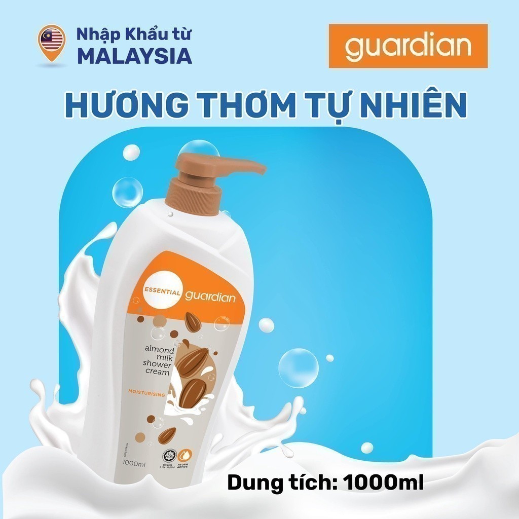Sữa Tắm Dạng Kem Dưỡng Ẩm Guardian Essential Almond Milk Moisturising Shower Cream Sữa Hạnh Nhân 1000ml