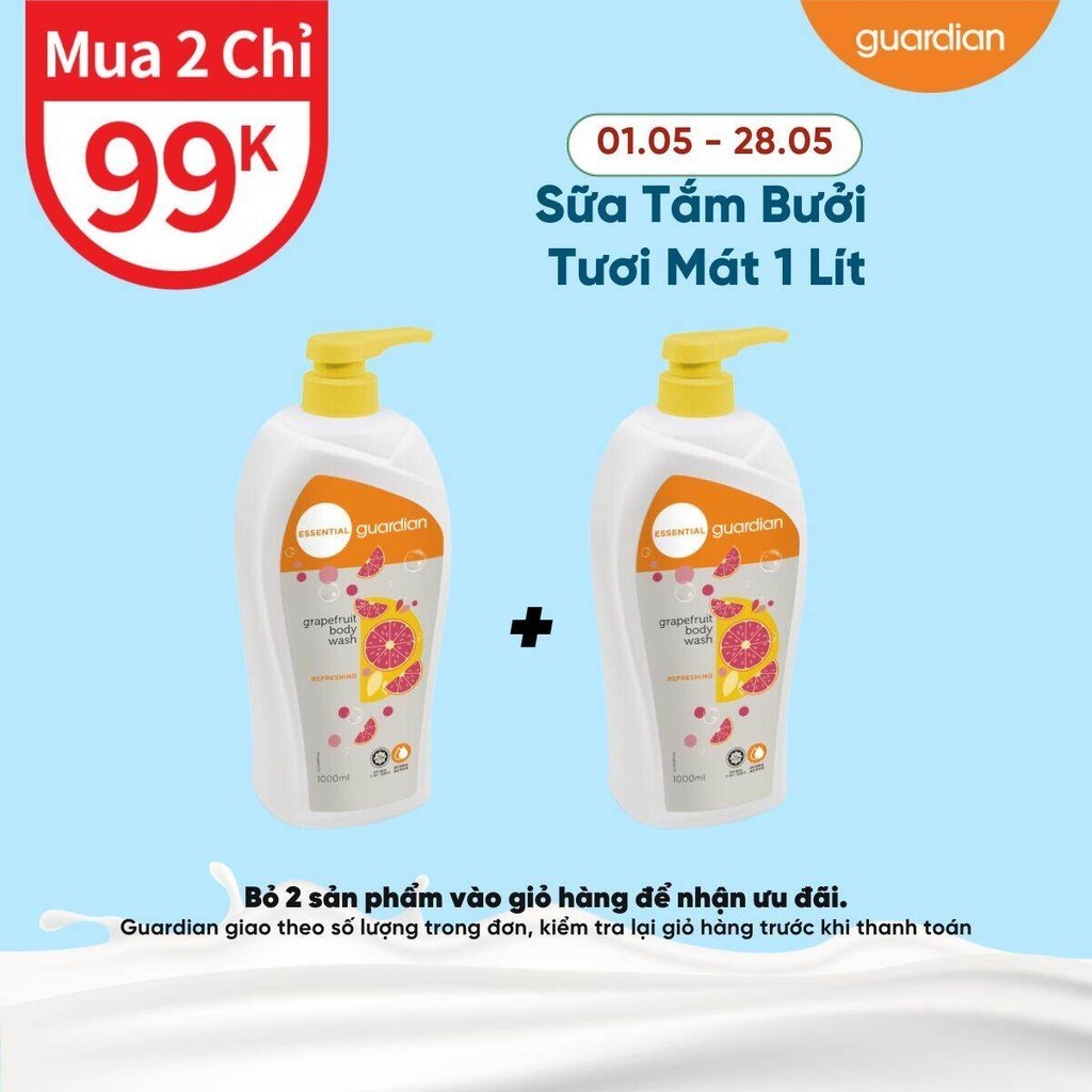 Sữa Tắm Tươi Mát Guardian Essential Grapefruit Refreshing Body Wash Chiết Xuất Bưởi 1000ml