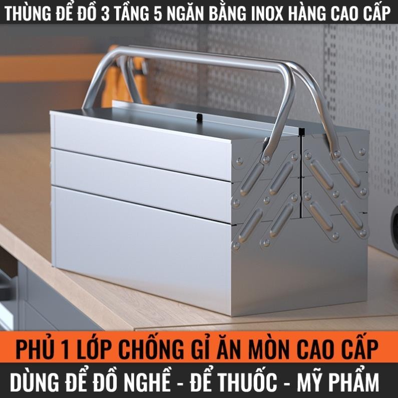 Thùng Đựng Đồ Nghề 3 tầng 5 ngăn - Bằng Inox không gỉ chất lượng cao