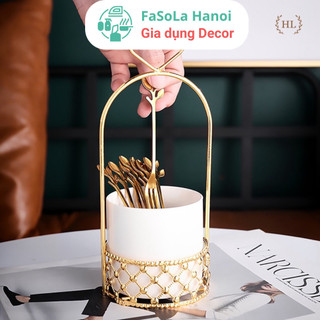 Hũ đựng thìa nĩa khung vàng | hũ sứ khung con tim xa hoa decor | lẵng tim | lẵng kèm hũ sứ khung vàng đựng thìa dĩa