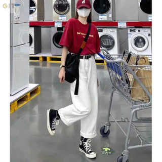 Sét áo phông đỏ CR kèm quần kaki trắng, Áo thun UNISEX Chất đẹp không xù, quần suông ống rộng, Sét bộ mặc ở nhà -DVGIT