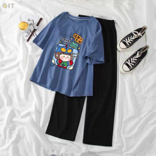 Sét Áo Cô gái ô vuông Và quần suông, Áo thun from rộng, Chất đẹp không xù, quần suông ống rộng, Sét bộ mặc ở nhà -DVGIT