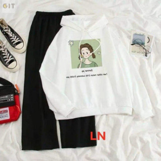 Sét áo hoodie cô gái ô vuôngVàquần ống rộng LN11, Áo nỉ Unisex from rộng, Chất nỉ ấm mặc không xù, thiết kế phong -DVGIT