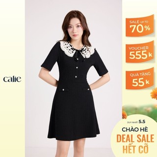 Váy Nữ dáng A phối cổ ren cúc đá CALIE VA390