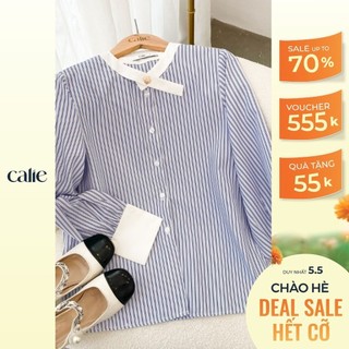 Áo sơ mi nữ CALIE cổ cách điệu phối măngsec AC366