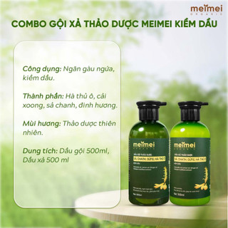 Combo dầu gội và xả thảo dược Mei Mei kiềm dầu: sả, chanh, gừng, hà thủ ô 500ml