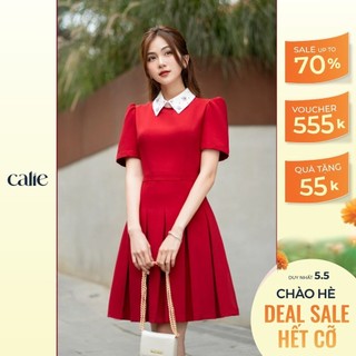 Váy nữ dáng xòe xếp ly chân đính đá cổ CALIE VX170