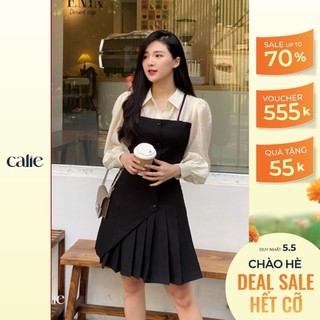 Váy nữ dáng A phối tà lệch xếp ly chân CALIE VA342