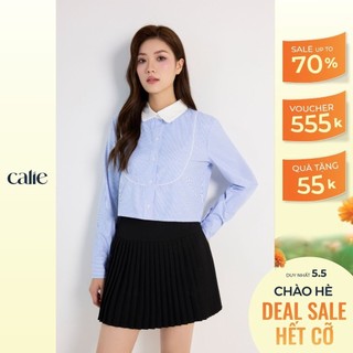 Áo sơ mi nữ CALIE cổ đức dài tay phối cổ can đáp ngực AS284