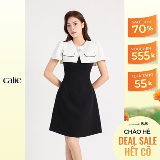 Váy Nữ dáng A phối đáp cổ kèm cài đá nữ tính CALIE VA388