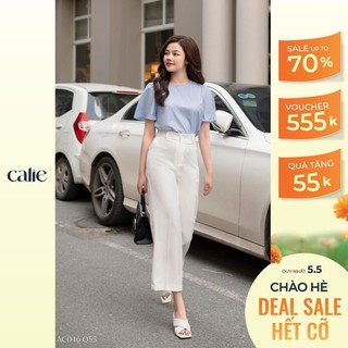 Quần culottes nữ ống rộng suông dài cạp cao đứng form thanh lịch thời trang công sở Calie House Q55
