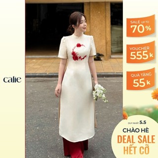 Set Áo dài cách điệu phối hoa 3D ngực áo đính thủ công cao cấp kèm quần CALIE AD023