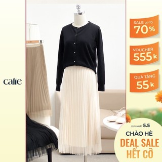 Chân váy midi nữ dập ly cạp cao chất voan 3 lớp thời trang nữ CALIE CX036