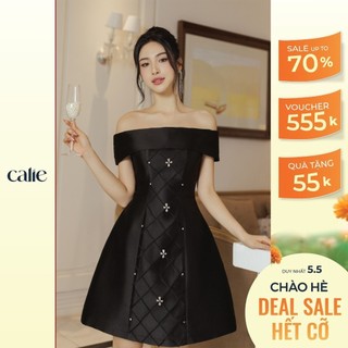 Đầm Dự Tiệc Thiết Kế CALIE Trễ Vai Dáng A  Đính Đá Sang Trọng VA367