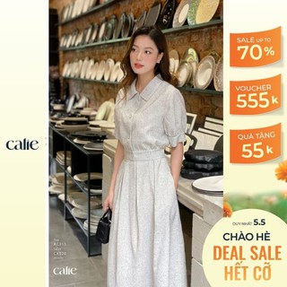 Set áo croptop cổ đức bo gấu phối chân váy xòe dáng dài CALIE AC315 CX020