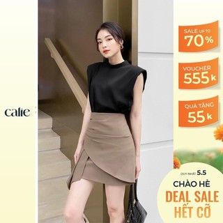 Chân váy nữ ngắn cạp cao dáng A xếp eo tôn dáng thanh lịch thời trang công sở Calie House Q17
