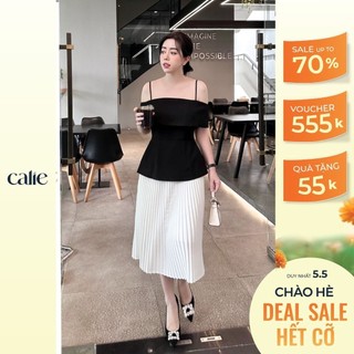 Chân váy midi dập ly cạp cao thời trang nữ Calie CX021