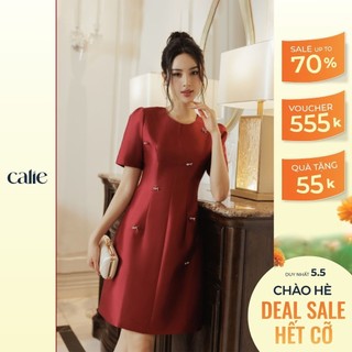 Đầm Dự Tiệc Thiết Kế CALIE Dáng A Đính Nơ Đá, Thiết Kế Dáng Dài Xòe, Tay Lỡ Thắt Eo Thanh Lịch VA361