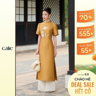 Set Áo dài cách điệu phối hoa 3D ngực áo đính thủ công cao cấp kèm quần CALIE AD023
