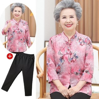 Áo sơ mi in hoa thời trang xuân hè của mẹ, quần áo cao cấp phụ nữ trung niên và người già 50,60,70 tuổi bà ngoại