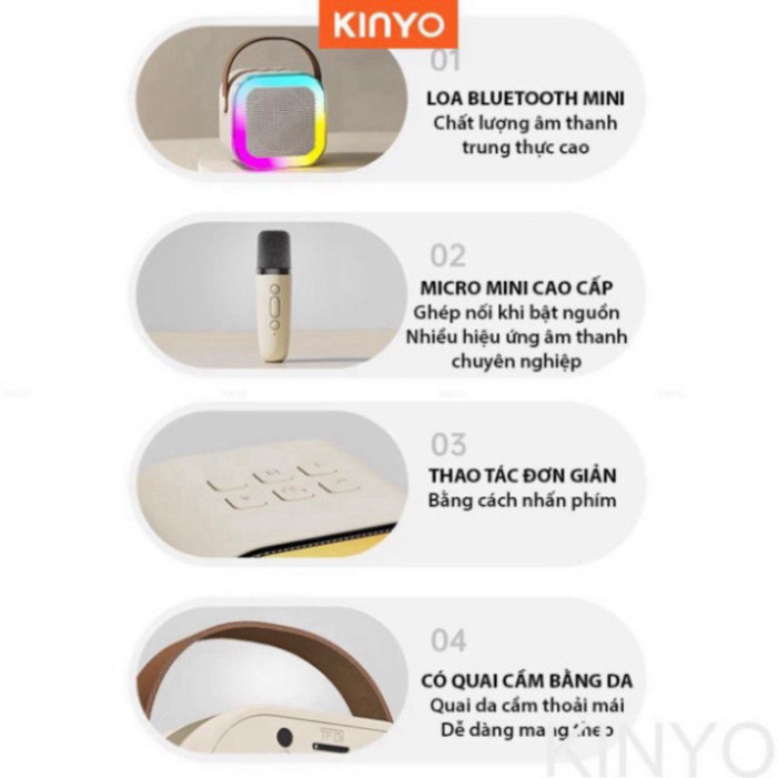 Loa bluetooth karaoke Kinyo K12 tặng kèm 2 mic và sticker,loa karaoke không dây âm thanh bass hay cùng đèn led có BH P2T | BigBuy360 - bigbuy360.vn