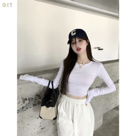 Áo Thun croptop tay dài bo eo, chất đẹp mặc tôn dáng -DVGIT