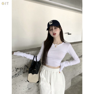 Áo Thun croptop tay dài bo eo, chất đẹp mặc tôn dáng -DVGIT